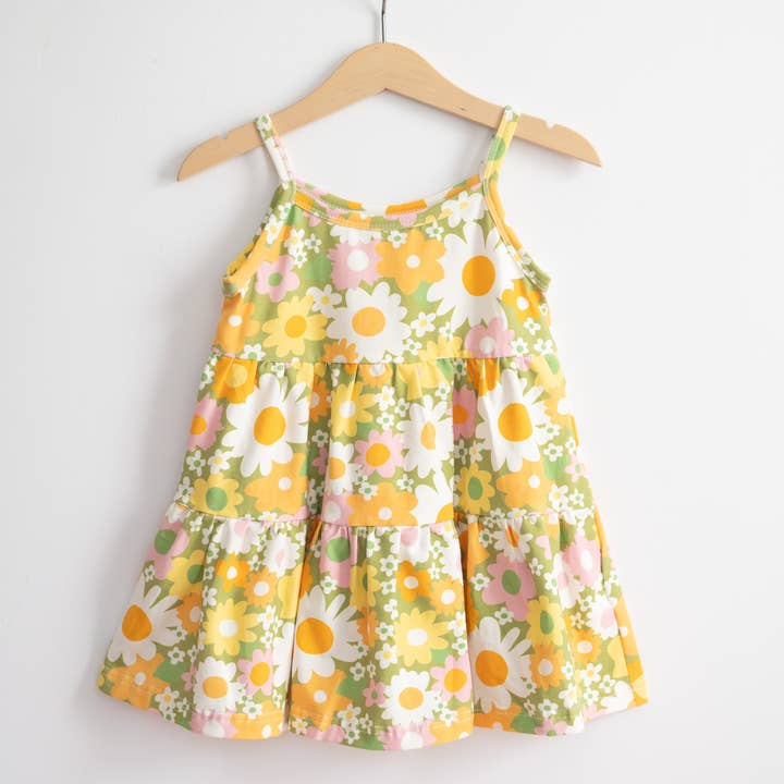 Green 60s Flower Power Girls' Tank Top Dress Kids Clothes for wholesale by Strawberry Jam Kids