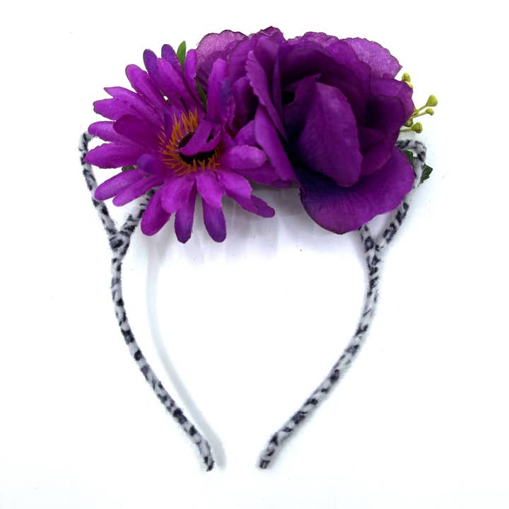 Diadema floral con orejas de gato, morado y leopardo para venta al por mayor de Restrained Grace