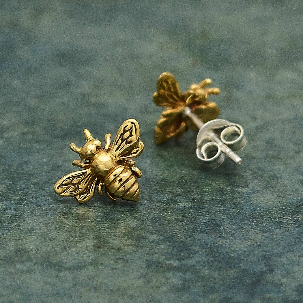 Nina Designs – wholesale Stud/post earrings – Silver, Bronze or Gold Bee Stud Earrings 9x11mm0