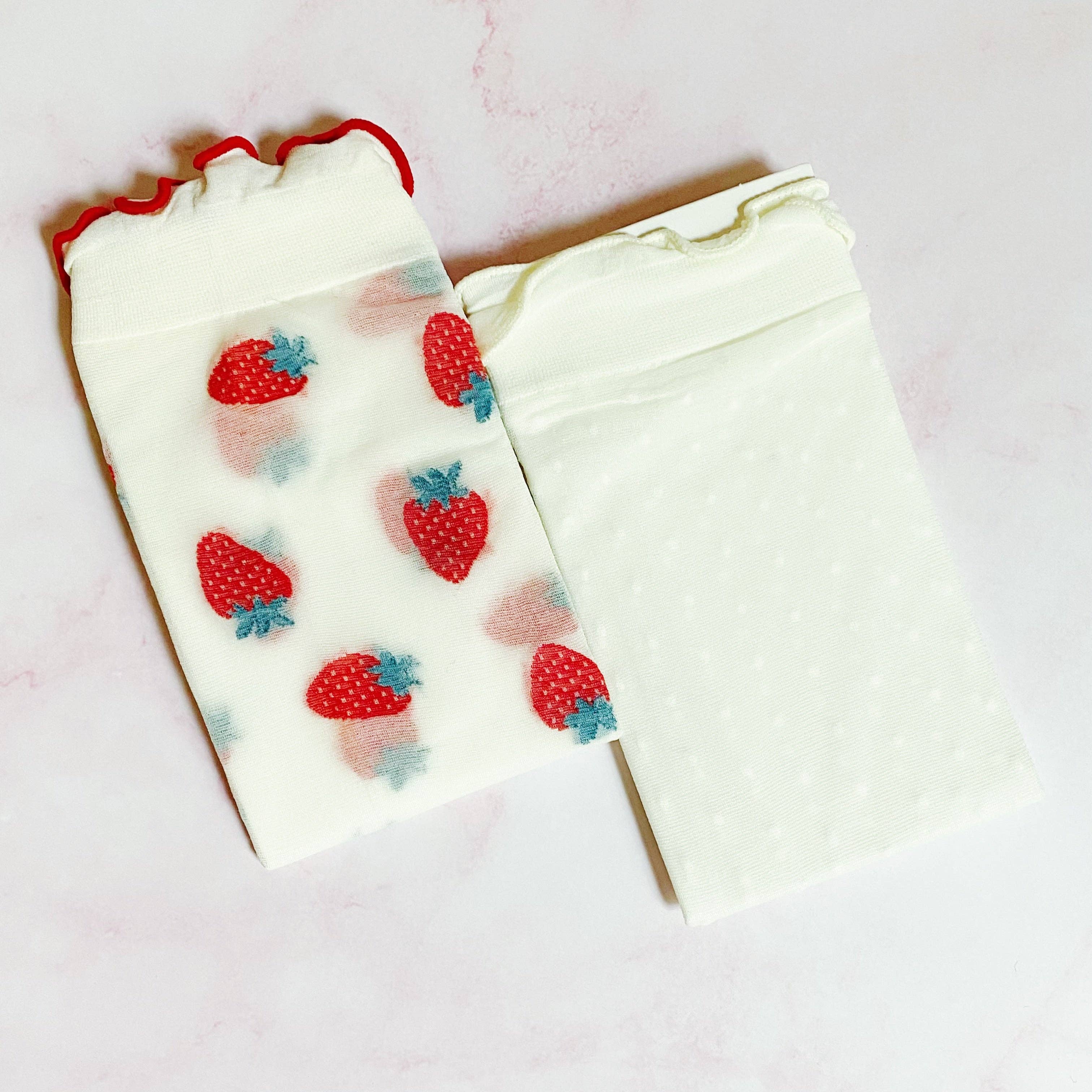Ellison+Young - Wholesale Socks - Women's - Dots And Strawberries Sheer Socks Set Of 2 Pairs5