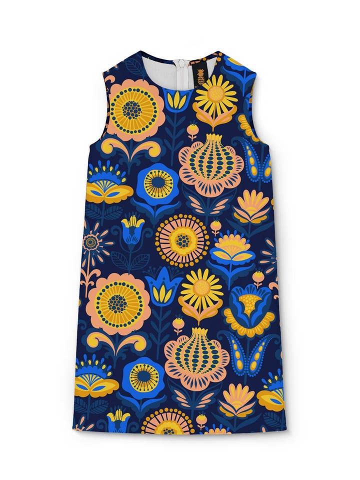 Bella Luna Adele Blue Floral Printed Shift Dress - Girls for wholesale by Pineapple Clothing