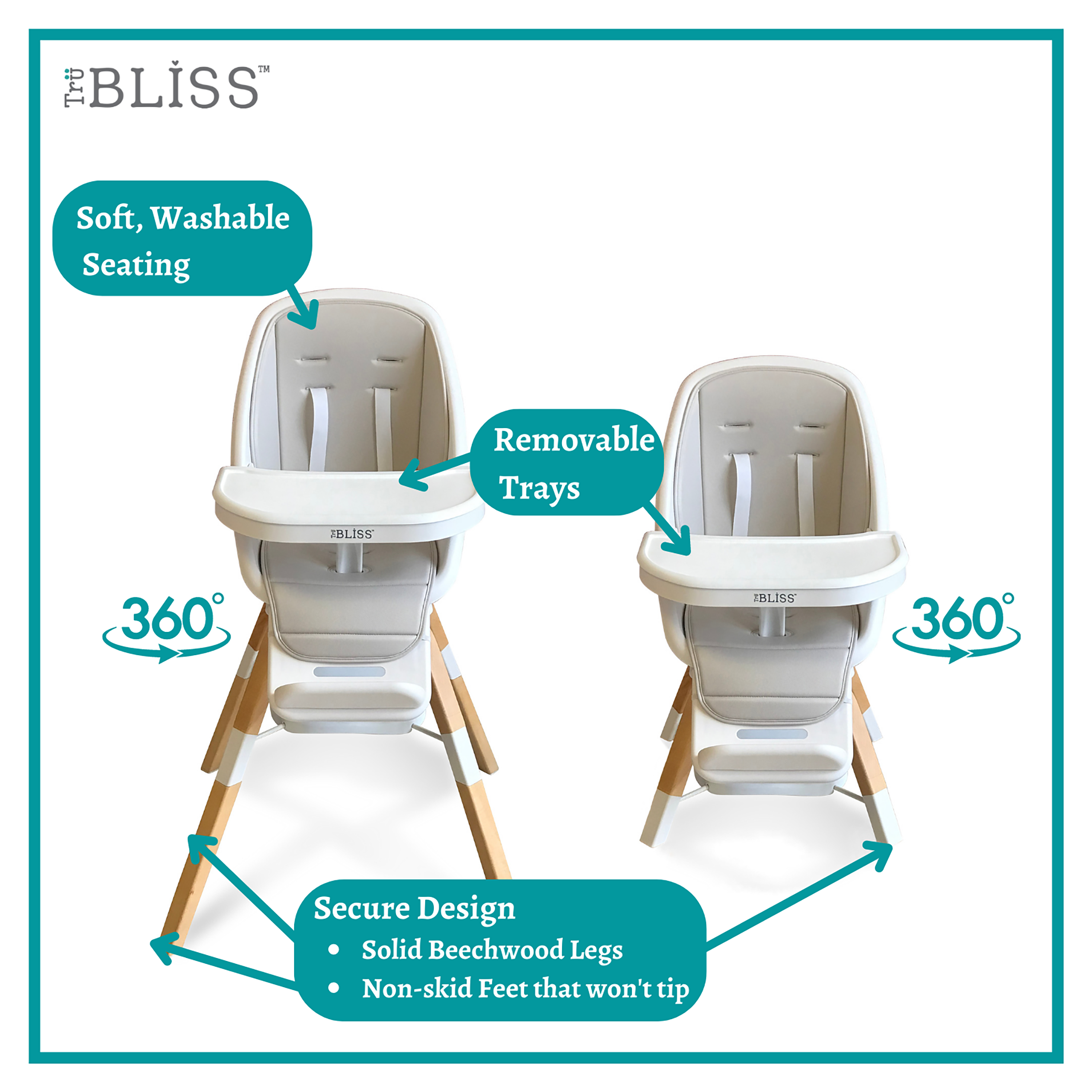 TruBliss Baby - Wholesale Highchair - Baby - 2-in-1 Turn-A-Tot High Chair with 360 degree Swivel5