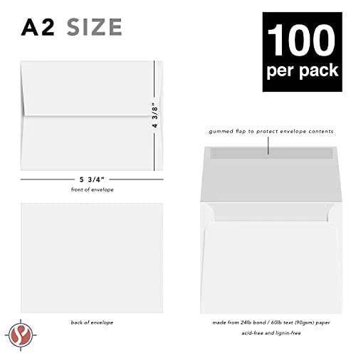 Fine Cardstock - Wholesale Envelopes - A2 Blank White Envelopes – For 4.25" x 5.5" Greeting Cards, Invitations, Postcards | 4 3/8" x 5 3/4" | 24lb Bond (90gsm) Square Flap | 100 per Pack1
