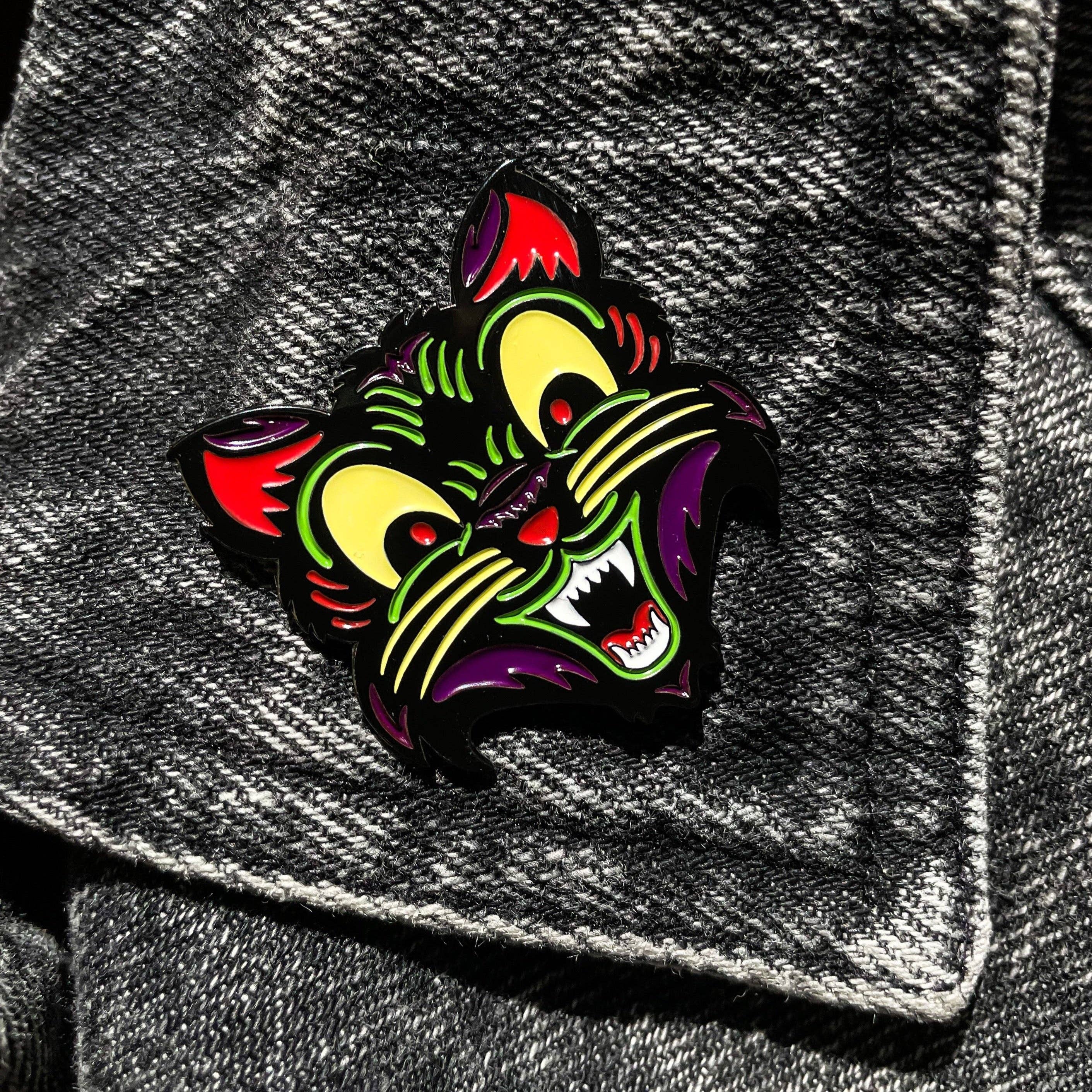 Pop Rocket Creations - Wholesale Lapel Pin/Button - Spooky Cat Enamel Pin