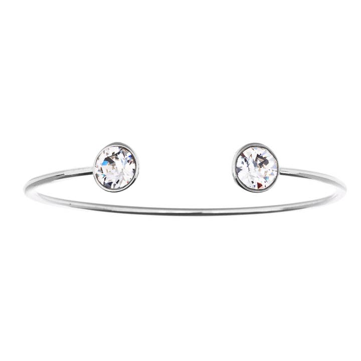 Manchette en métal argenté avec cristaux incolores de 8 mm (avril) pour la vente par Luxe on Main LLC