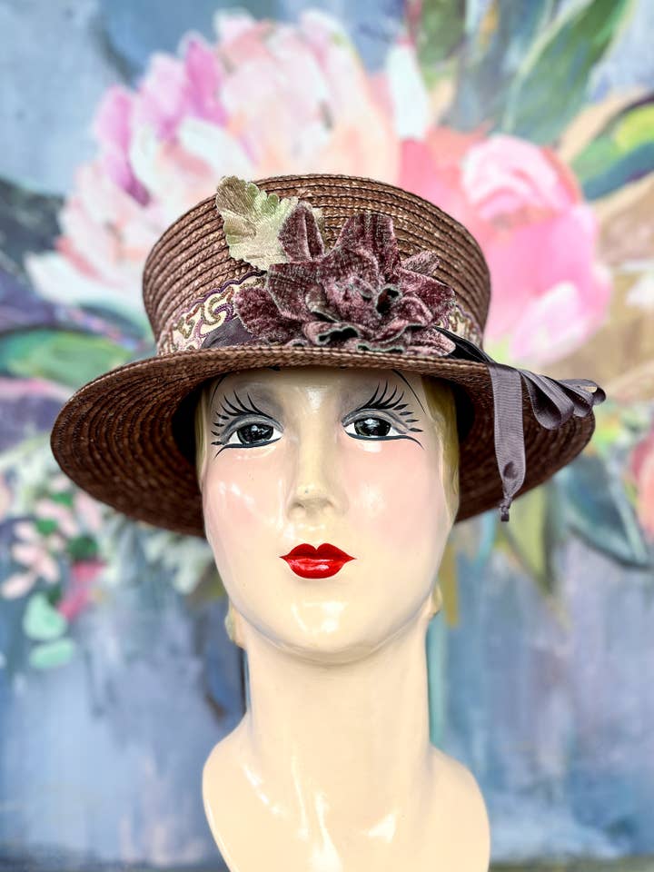 Hat, Fashion Accessory-Cocoa Rose-Vintage-Restyled-OOAK-USA for wholesale by A Silk Purse
