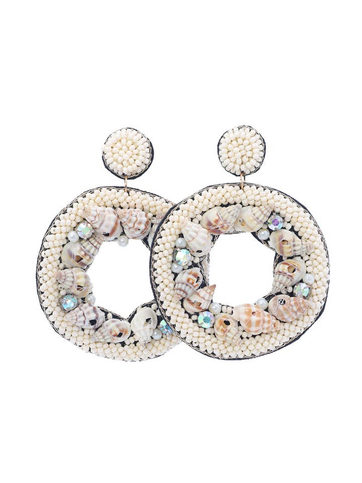 Open Round w/ Bead & Shell Drop Earrings for wholesale by Urbanista Outlet