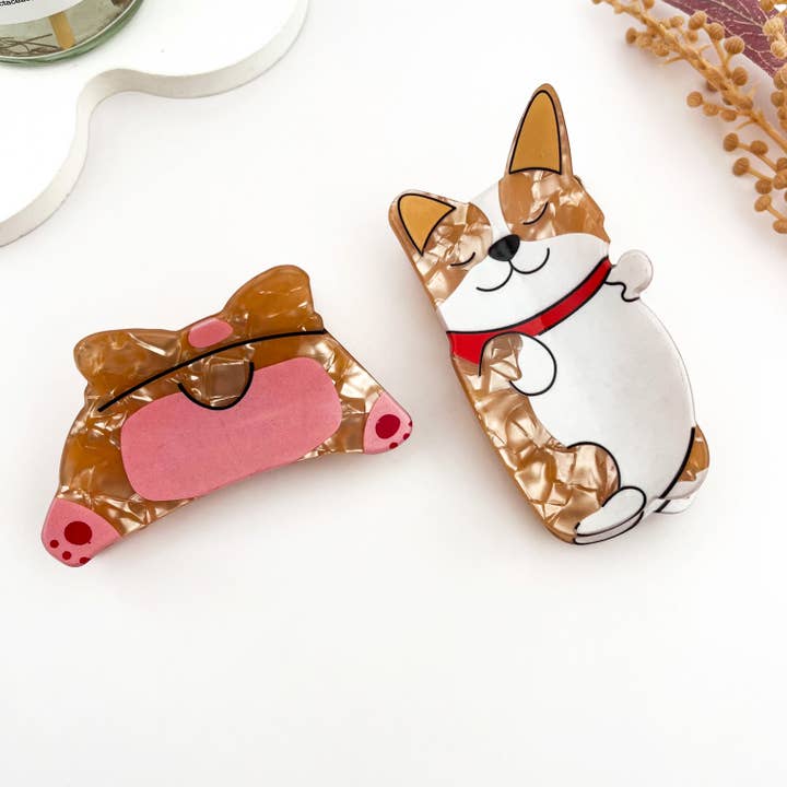 mildstyles - Wholesale Hair Clip - Women's - Cute Smiling Corgi Animal Printed Hair Claw Clip5