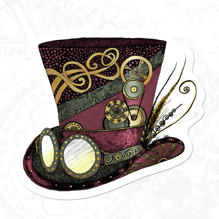 Katekreates - Vente Autocollant - Chapeau haut de forme Steampunk avec lunettes, autocollant victorien