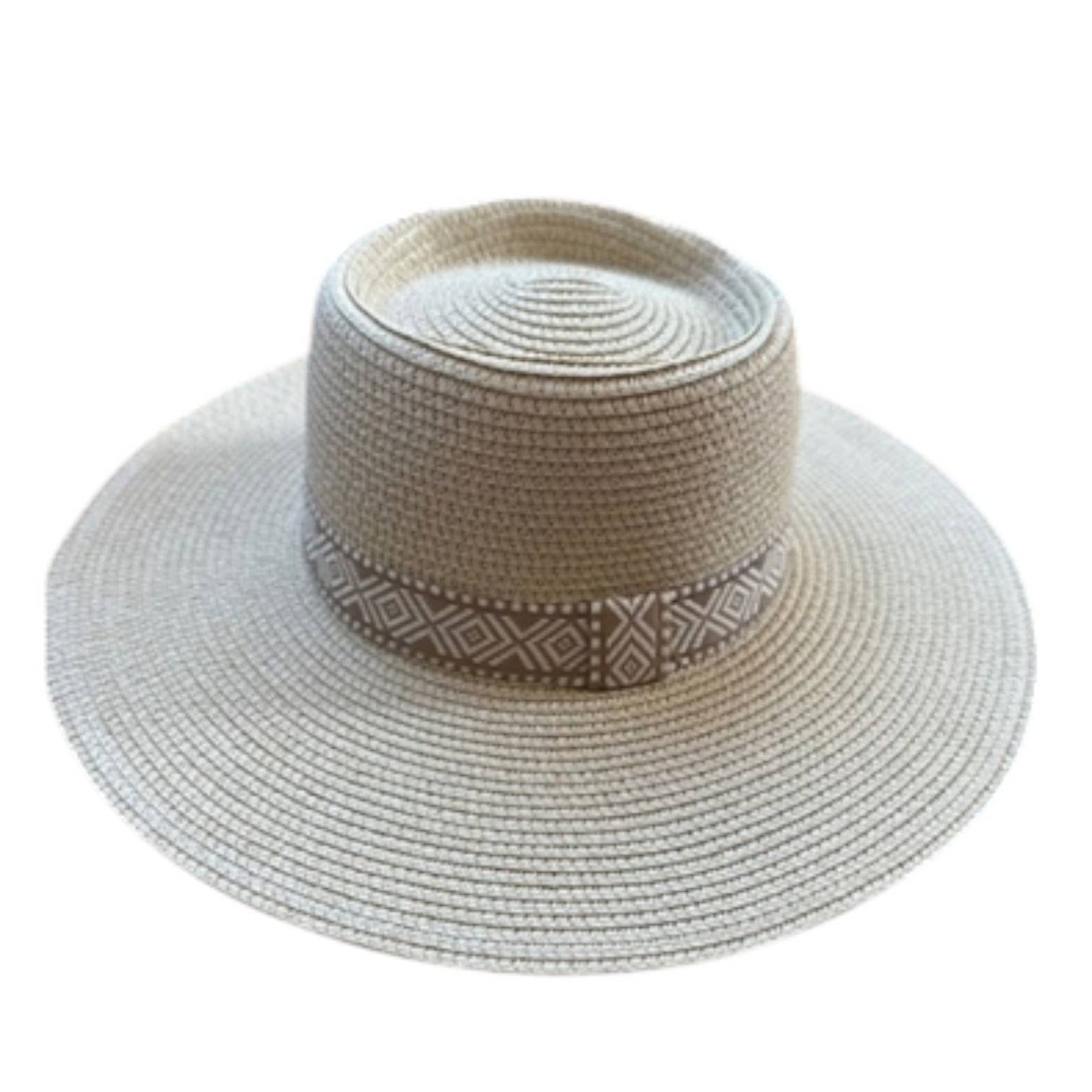 Portia Hat - Wholesale Straw Hat - Women's -  Wide Brim Boater Hat with Jacquard Band0