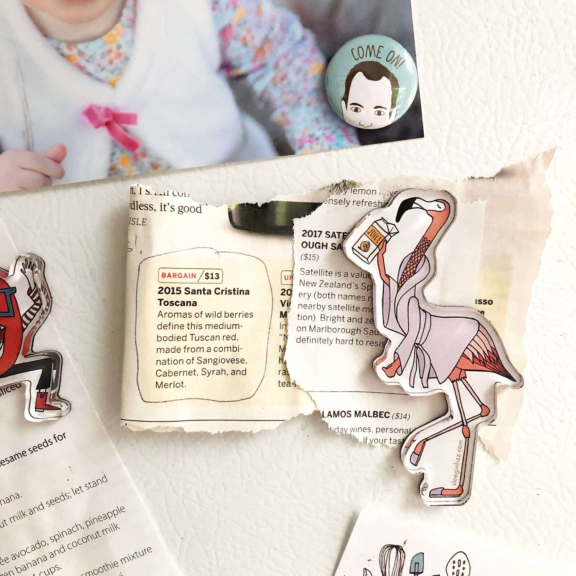 Sloe Gin Fizz - Wholesale Magnet - Flamingo Drinking Juice Refrigerator Magnet2