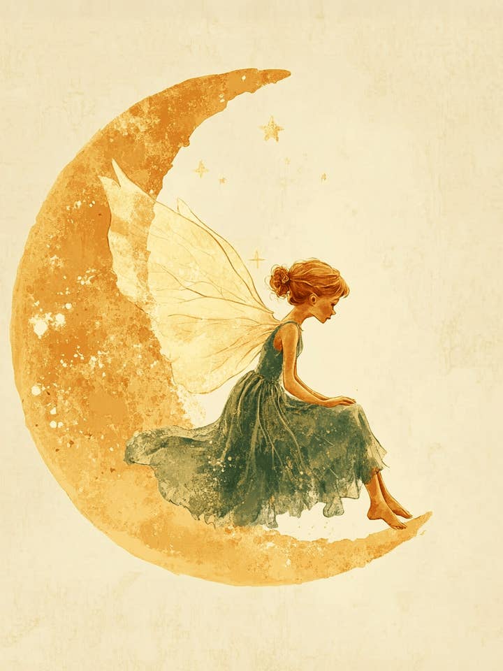 Fada da Lua Crescente - Impressões de Arte de Fadas para Parede – Arte de 8″x10″ para Moldura de 11″x14″ por atacado de Mowbi