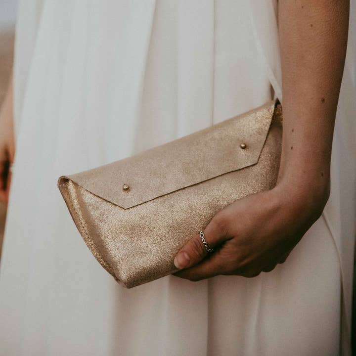 Studio Lowen - Wholesale Clutch Bag - Women's - Ailla Leather Clutch Bag Gold, Silver & Bronze