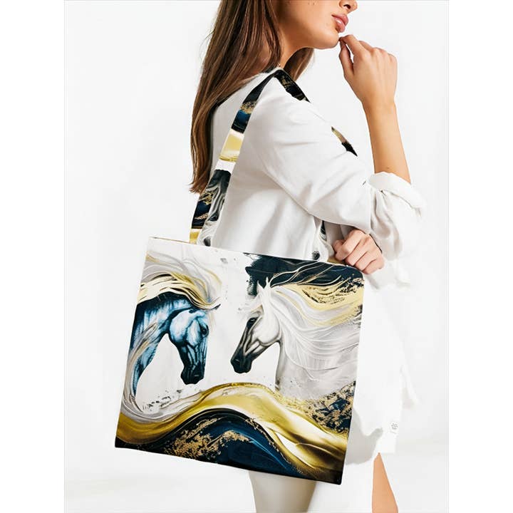 JC Sunny Fashion - Wholesale Tote Bag - Women's - Blue & Gold Horses Premium Shoulder Bag
