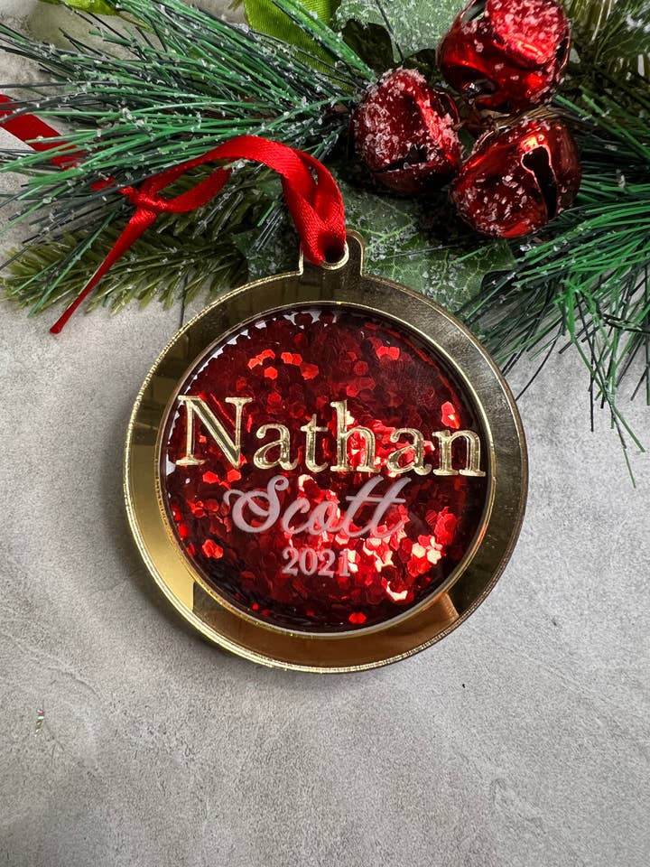 Glitter Filled Name Christmas Ornament | Custom Christmas Ornament 2021 | Name Ornament for wholesale by Crafts By Chelle Us