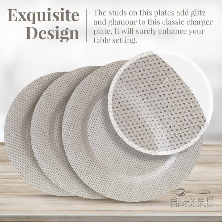 Silver Spoons - Wholesale Charger Plate - Champagne Glitz Design Charger Plates - 10 PC - 13"