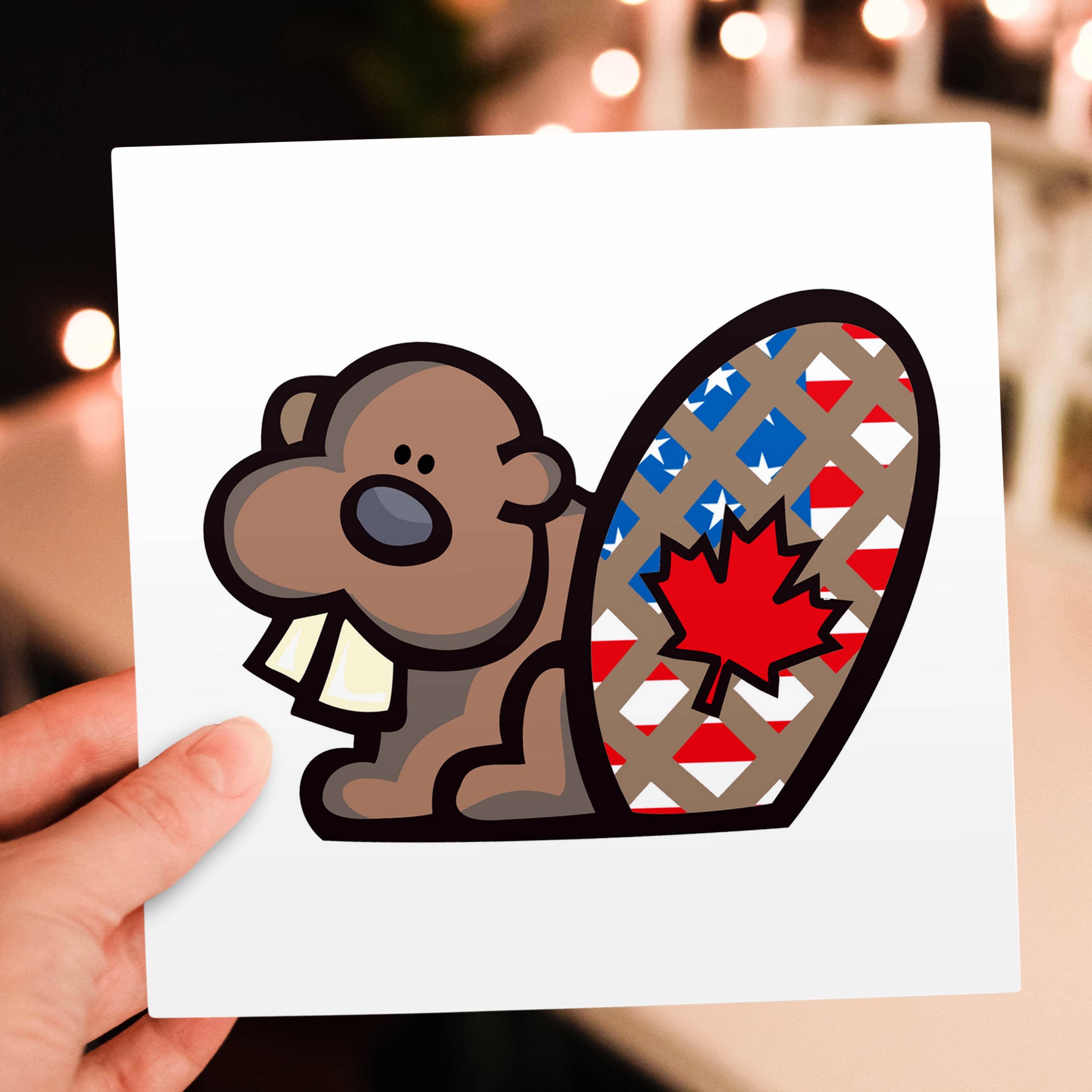 3dRose - Vente Carte de vœux classique - 3dRose, Carte de vœux mignonne avec un castor américain canadien, fierté nationale animale, dessin animé5