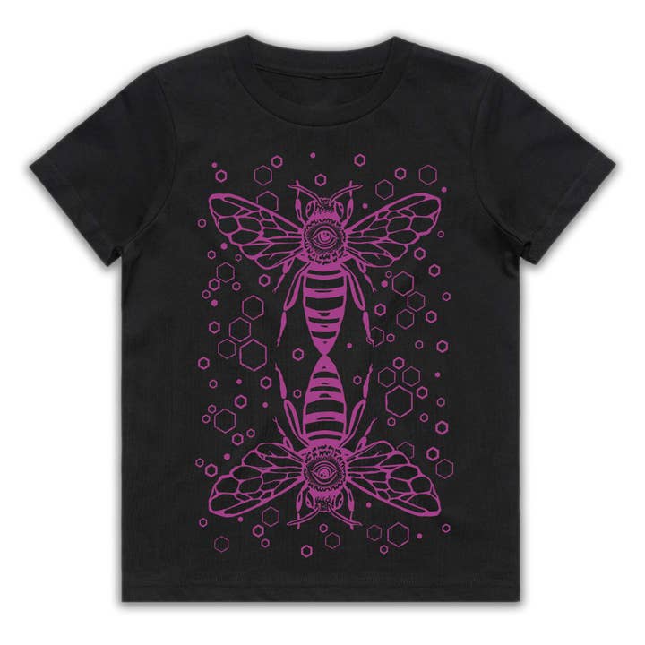 BEE HEXAGON Black Kids T-Shirt for wholesale by Art of Zig