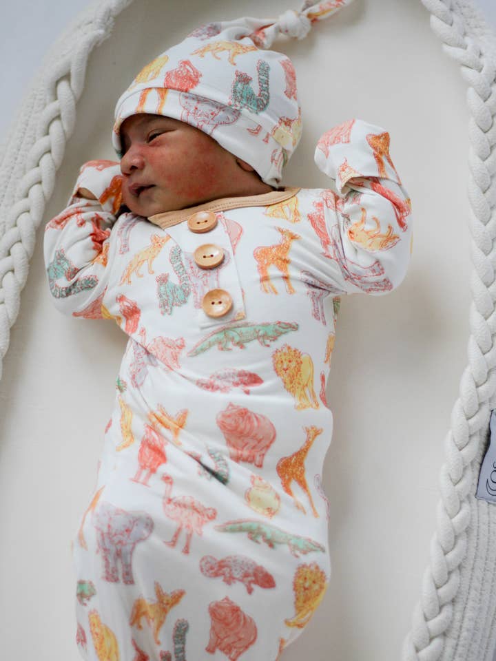 Newborn Bamboo Gown Duo | Wild & Bloom Prints Set for wholesale by Rayns Tiny Stitches