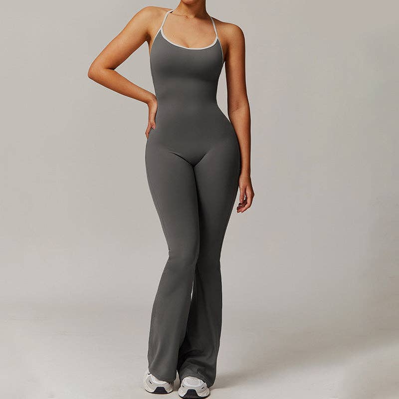 WONDERXFANS - Wholesale Jumpsuit - Women's - Hollow back yoga suit hip-lifting pleated flared jumpsuit1