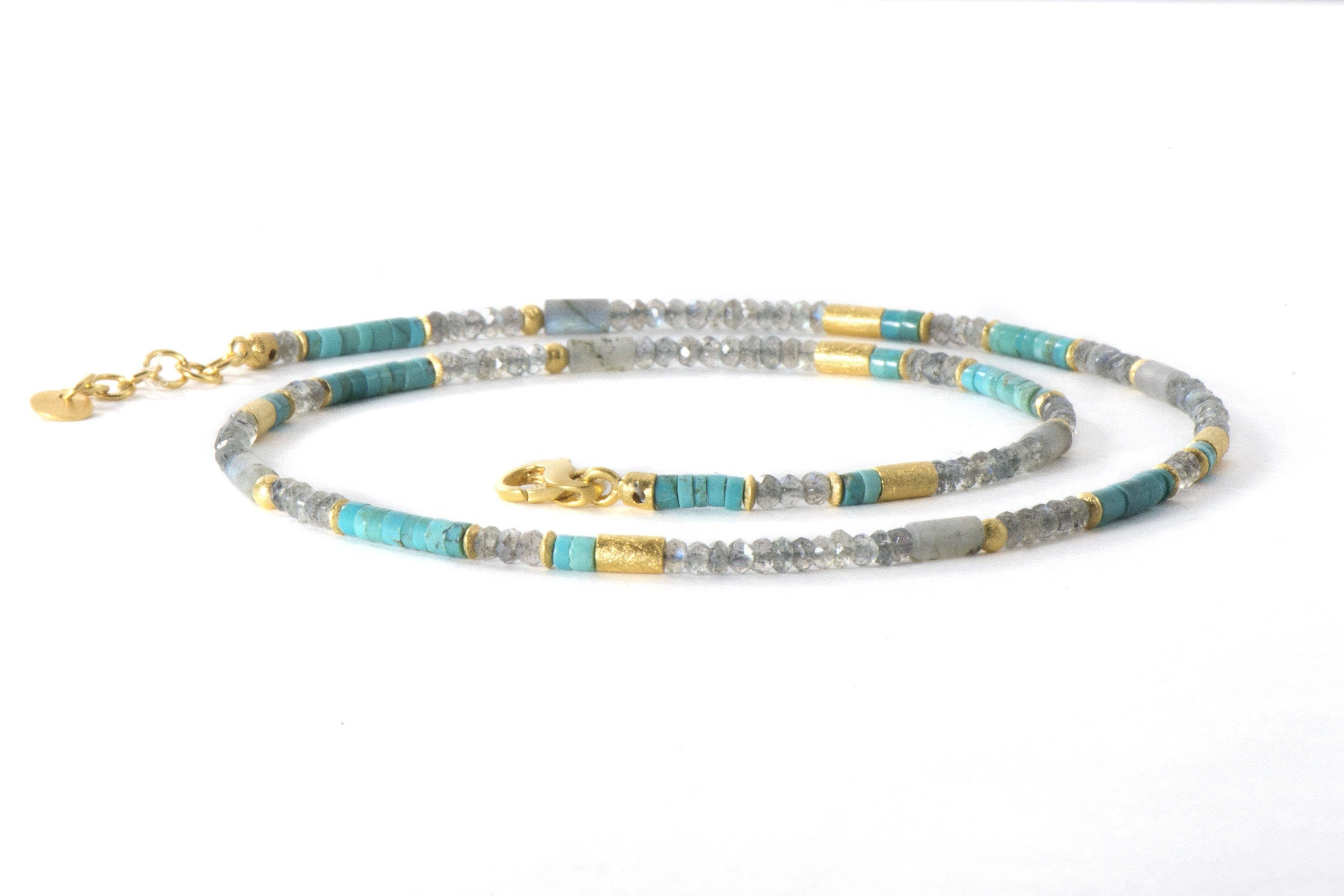 Joyla Jewelry - Wholesale Beaded/Pearl Necklace - Labradorite and Turquoise 3mm Necklace 24K Fair Trade Gold Vermeil1