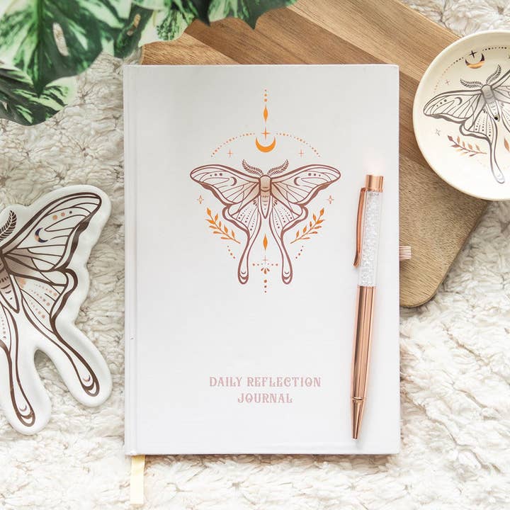Something Different Wholesale - Wholesale Journal/Diary - Luna Moth Daily Reflection Journal with Clear Quartz Pen