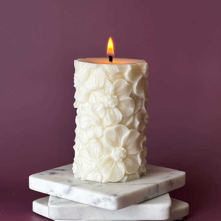 Floral Pillar Candle  Home Decor Gift for wholesale by OH MY BOX