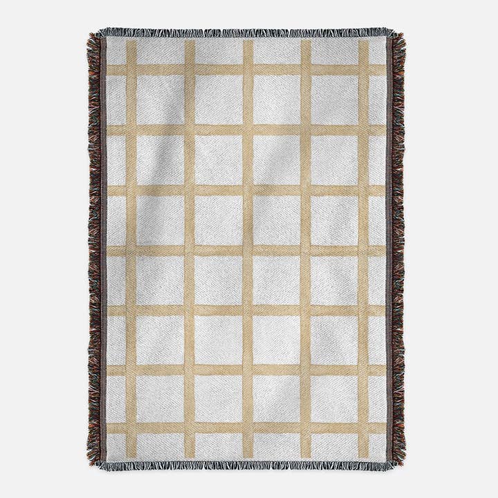Cream Print Crossed Lines Woven Blanket for wholesale by Craftmerce Inc
