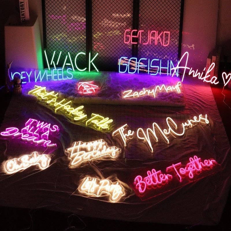 WHITE Neon Sign With Acrylic Backplate Carved Decor for wholesale on Faire1