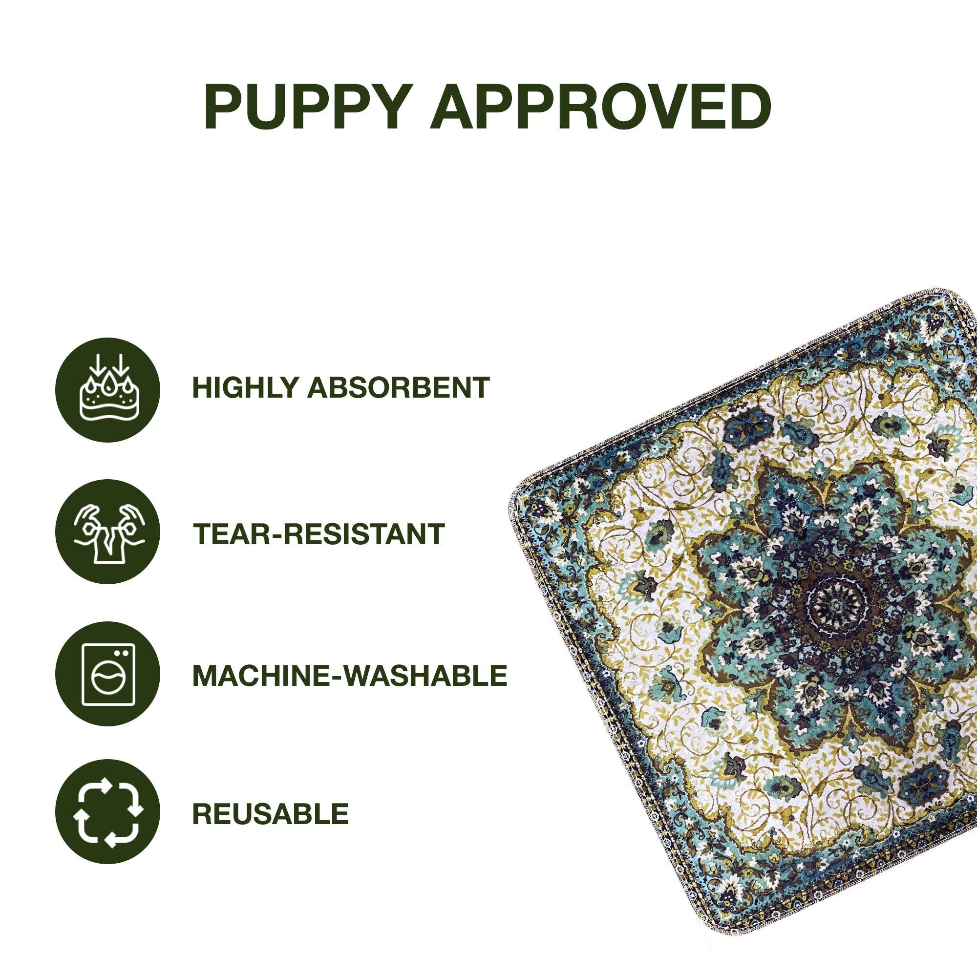 Pupiboo - Wholesale Pet Mat - Dog - Green Medallion Washable Pee Pads5