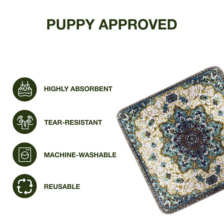 Pupiboo - Wholesale Pet Mat - Dog - Green Medallion Washable Pee Pads5