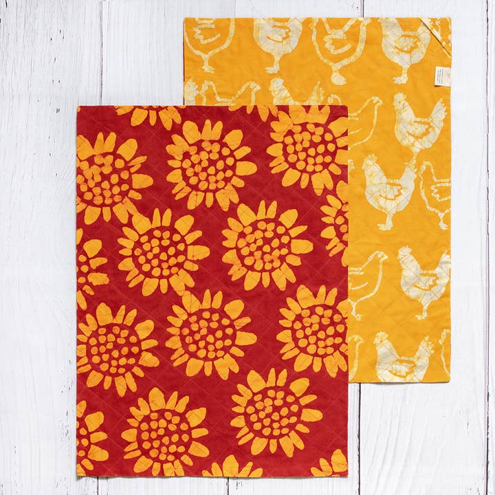 Tea Towels: Sunflower - Red-Organic for wholesale by Global Mamas