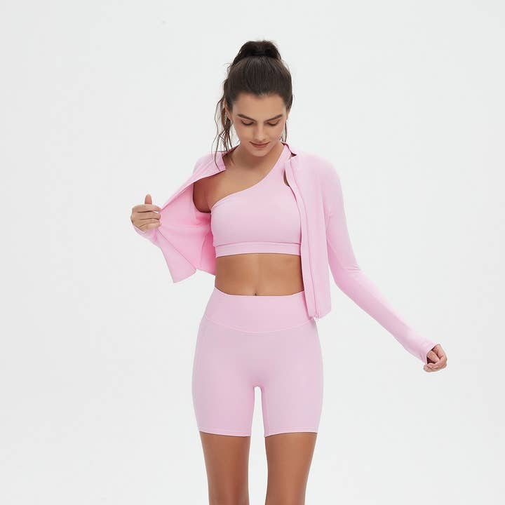 Aurelia One-Shoulder Sports Bra,Short and Jacket 3-Piece Set and other Purchase Wholesale jacke. Free Returns & Net 60 Terms on Faire trending on Faire.