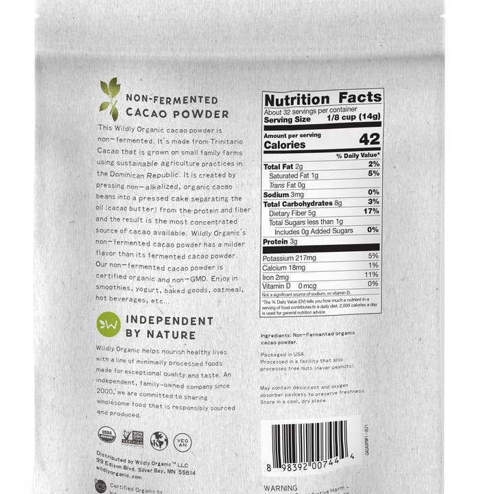 Wildly Organic - Wholesale Baking Chocolate - Non-Fermented Raw Organic Cacao Powder