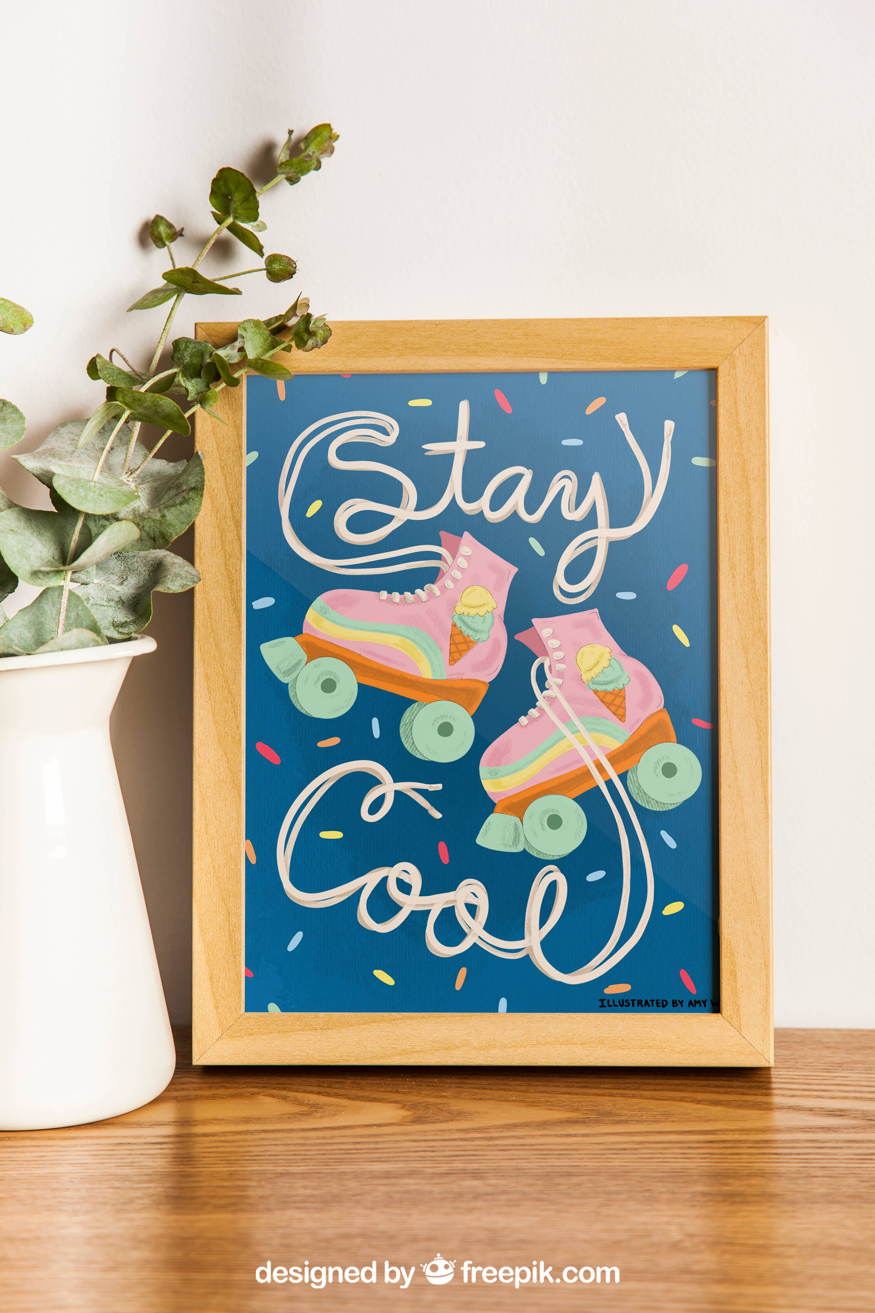 Amy Wike Illustration - Wholesale Art Print - Stay Cool Roller Skates Art Print