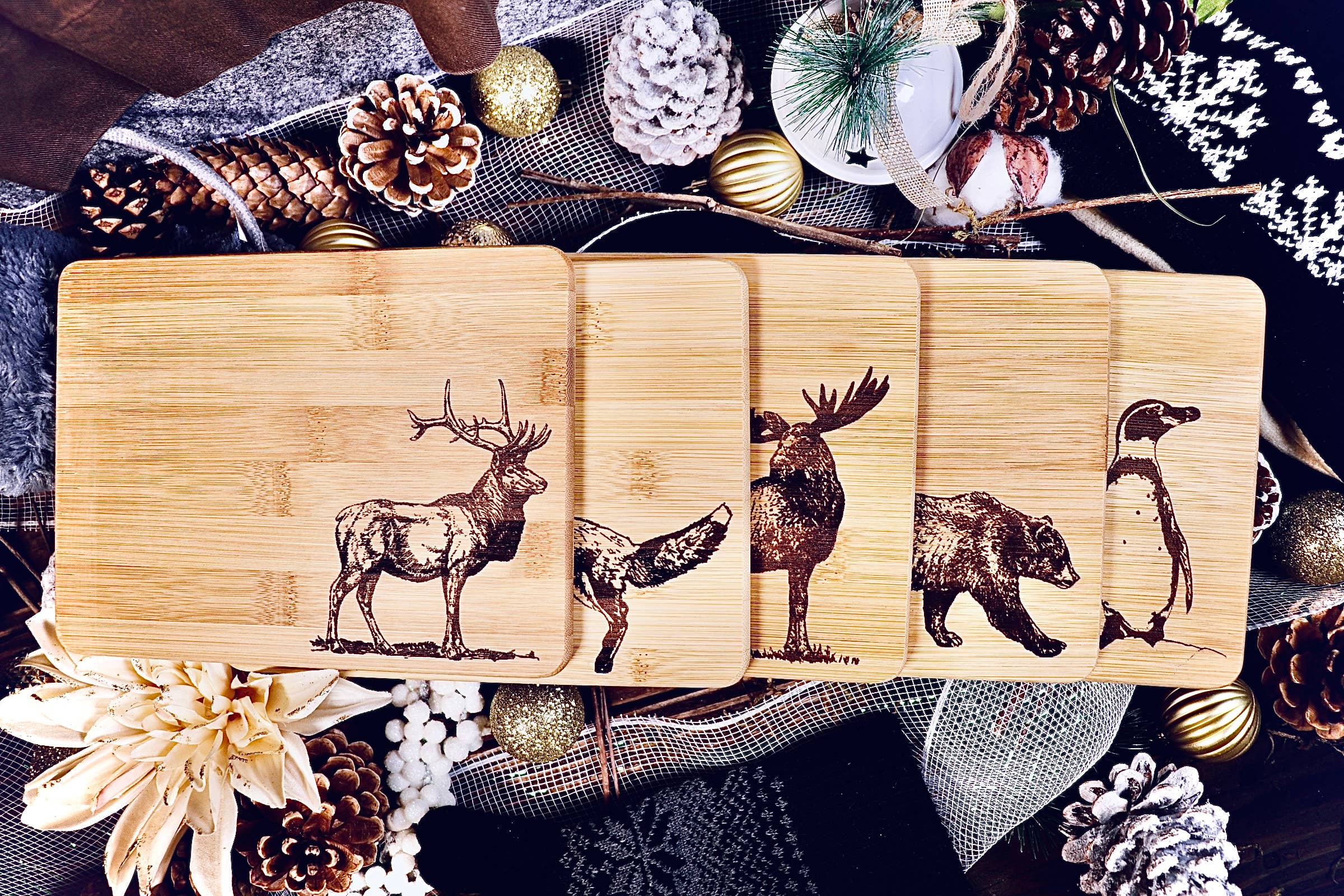Rustic Cedar Co - Wholesale Cutting Board - Winter Animals Small Bamboo Cutting Board Bundle1