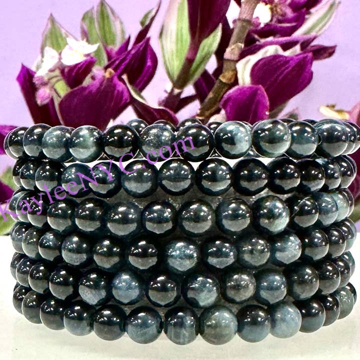 KayleeNYC - Wholesale Jewelry Set - Natural Blue Tiger Eye 6mm 7.5” Stretch Bracelet
