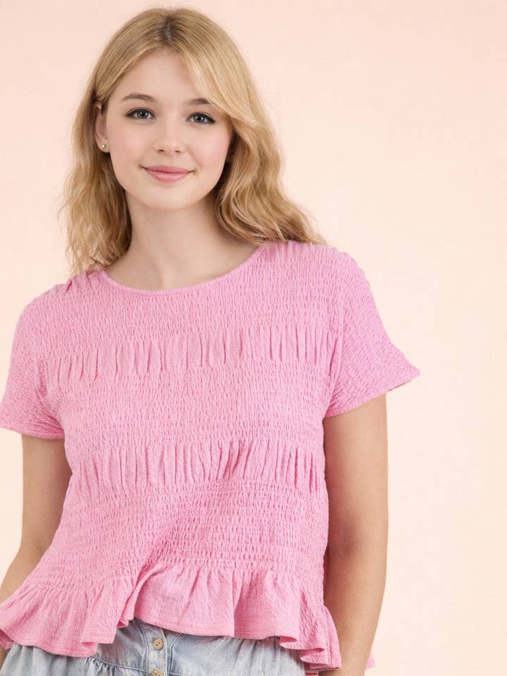 NT12511 - Top de malha de manga curta com detalhe franzido por atacado de VERY J