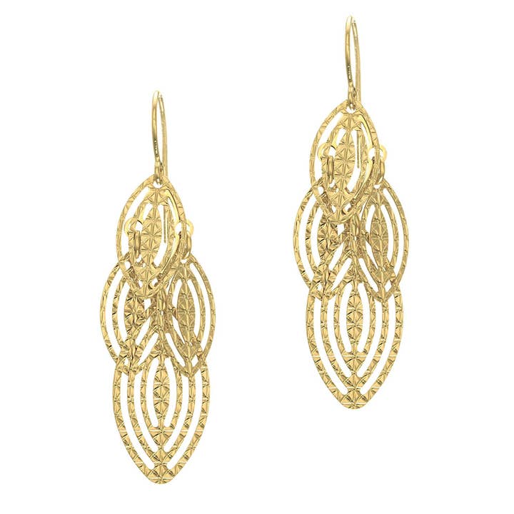 14Kt Yellow Gold 13.0X40.0 Shiny Diamond Cut 4-Marquise Shape Drop Earring with "J" Hook for wholesale by The Diamond Deal
