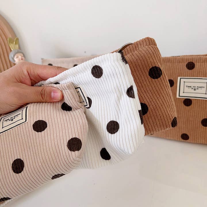 Funkyrel® Atzbranding Limited - Wholesale Pouch - Women's - Cosbai - Corduroy Polka Dot Storage Pouch