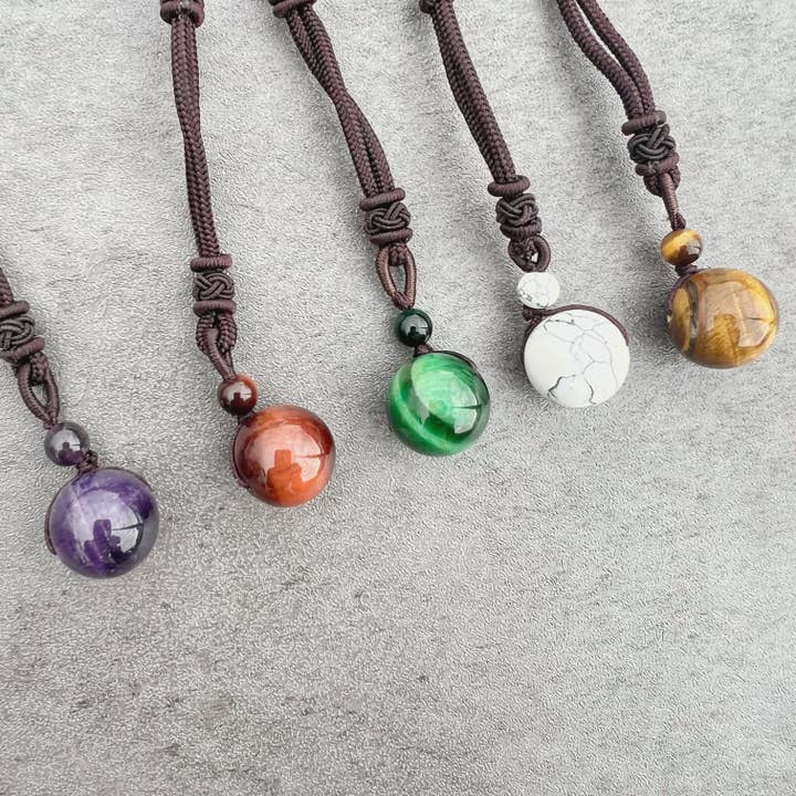 Stone Sphere Rope Necklace - 12 Pcs for wholesale by Gypsy Soul