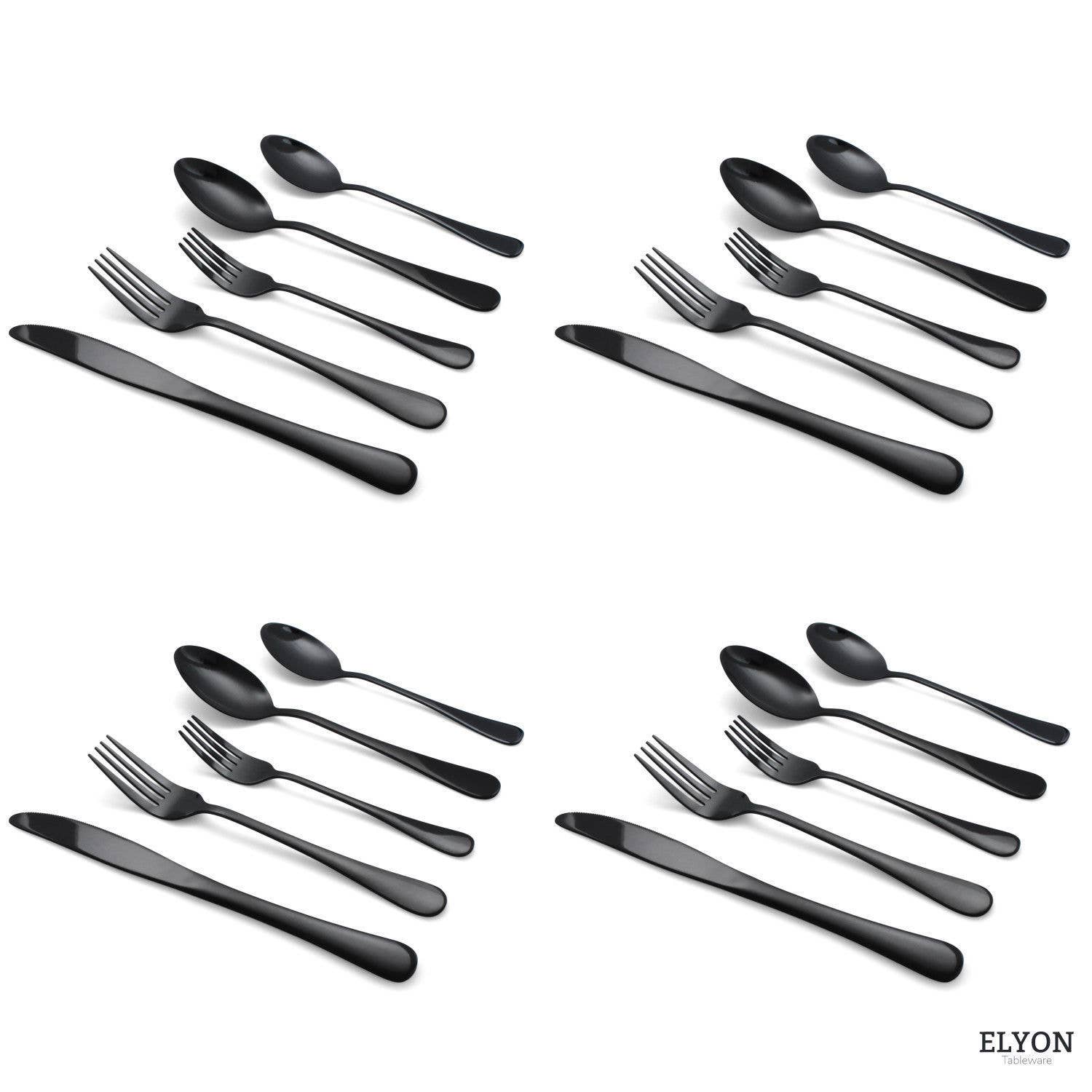Elyon Tableware® - Vente Set de couverts - Ensemble de couverts en acier inoxydable, 20 pièces, noir, service pour 47