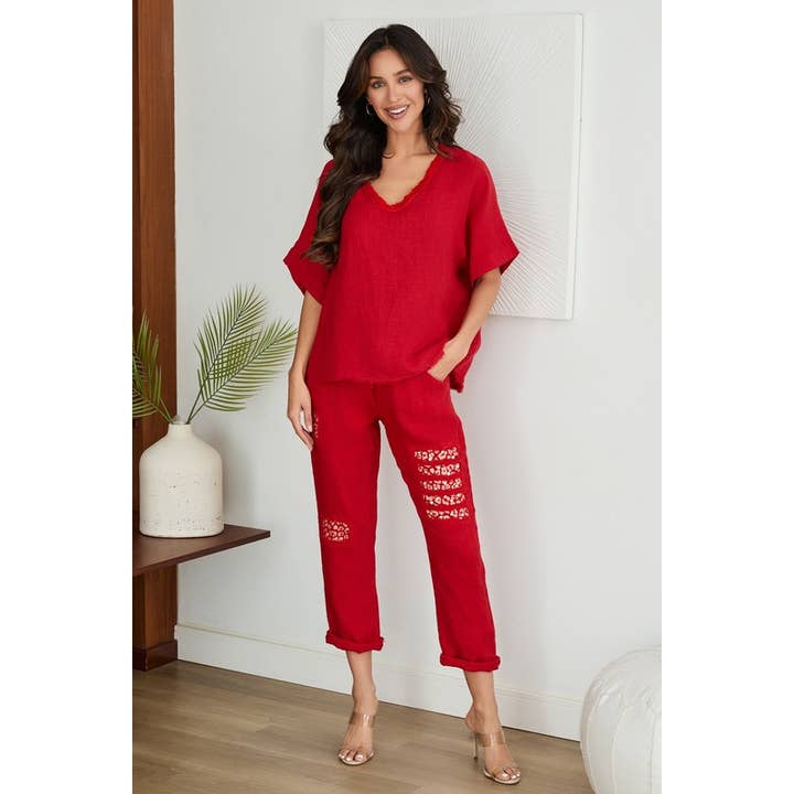 PANTALONI DRITTI IN LINO CON COULISSE (30140-LEOPARD) per la vendita all'ingrosso da parte di VENTI6