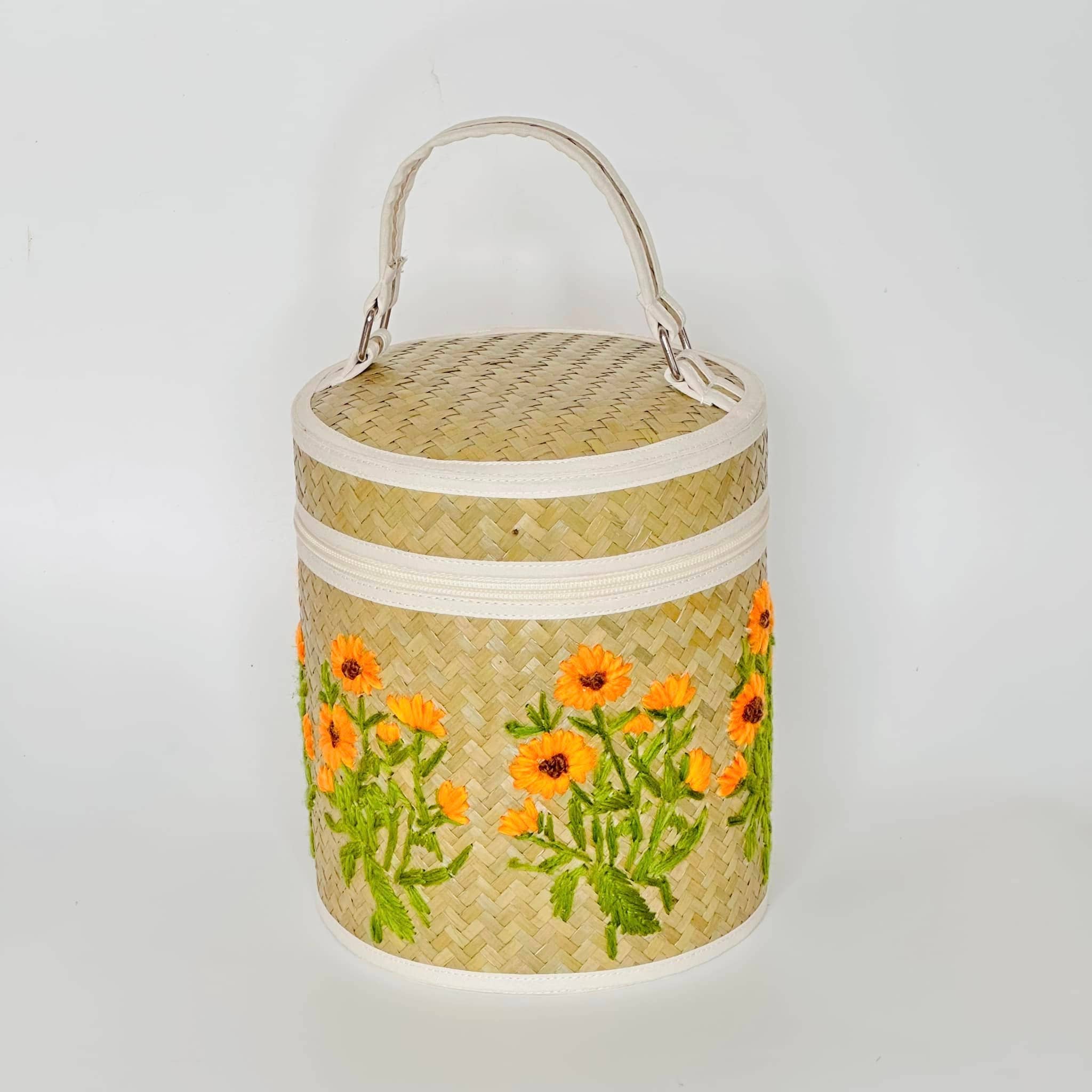 Beige & Co Thai Crafts - Wholesale Basket - Floral Garden Hand Embroidery on Natural Hand Woven Basket3