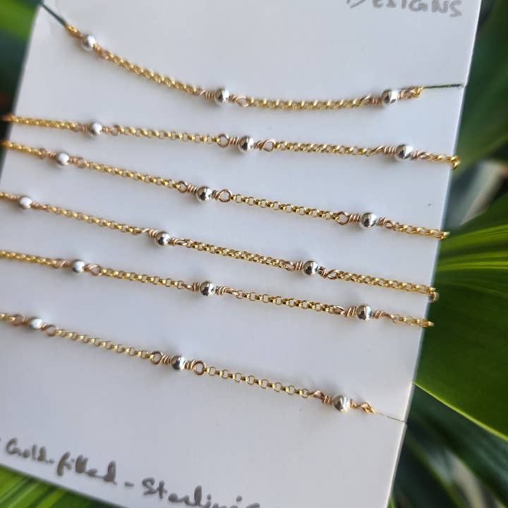 Half Moon Jewelry Designs - Wholesale Link & Chain Necklace - Mixed Metal Beaded chain in Gold Filled and Sterling Silver / Chain by the foot