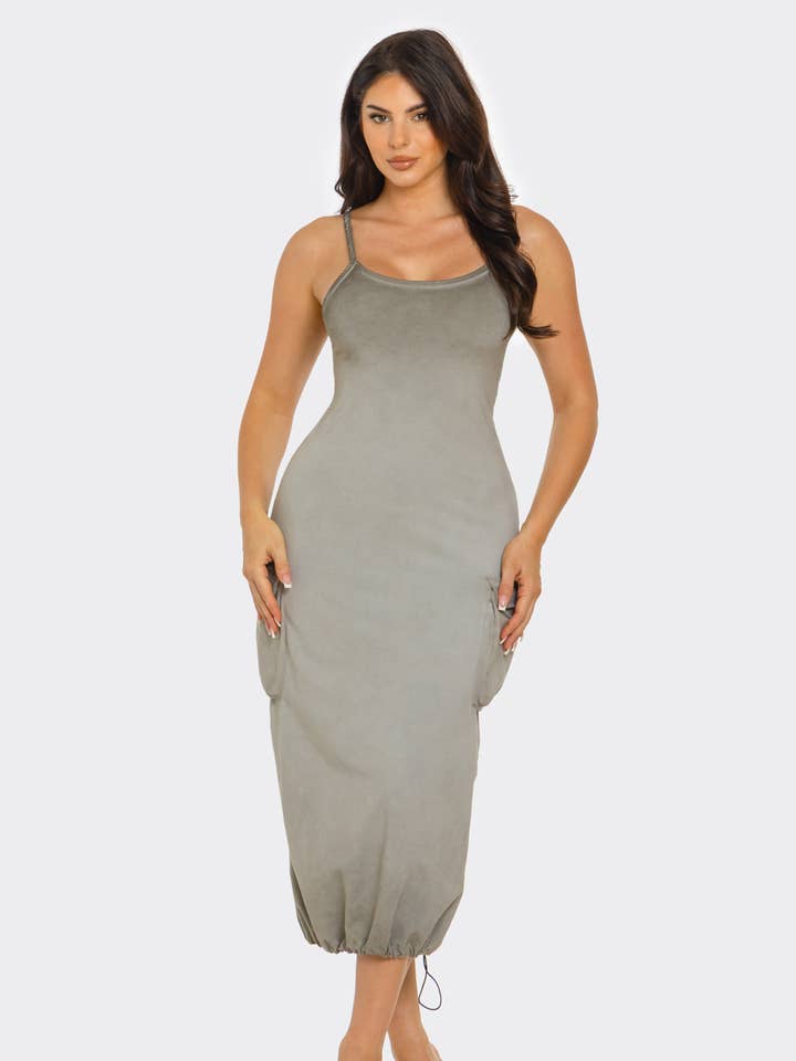 D20993 - Oil Washed Summer Maxi Cami Cargo Dress for wholesale by A Ellen