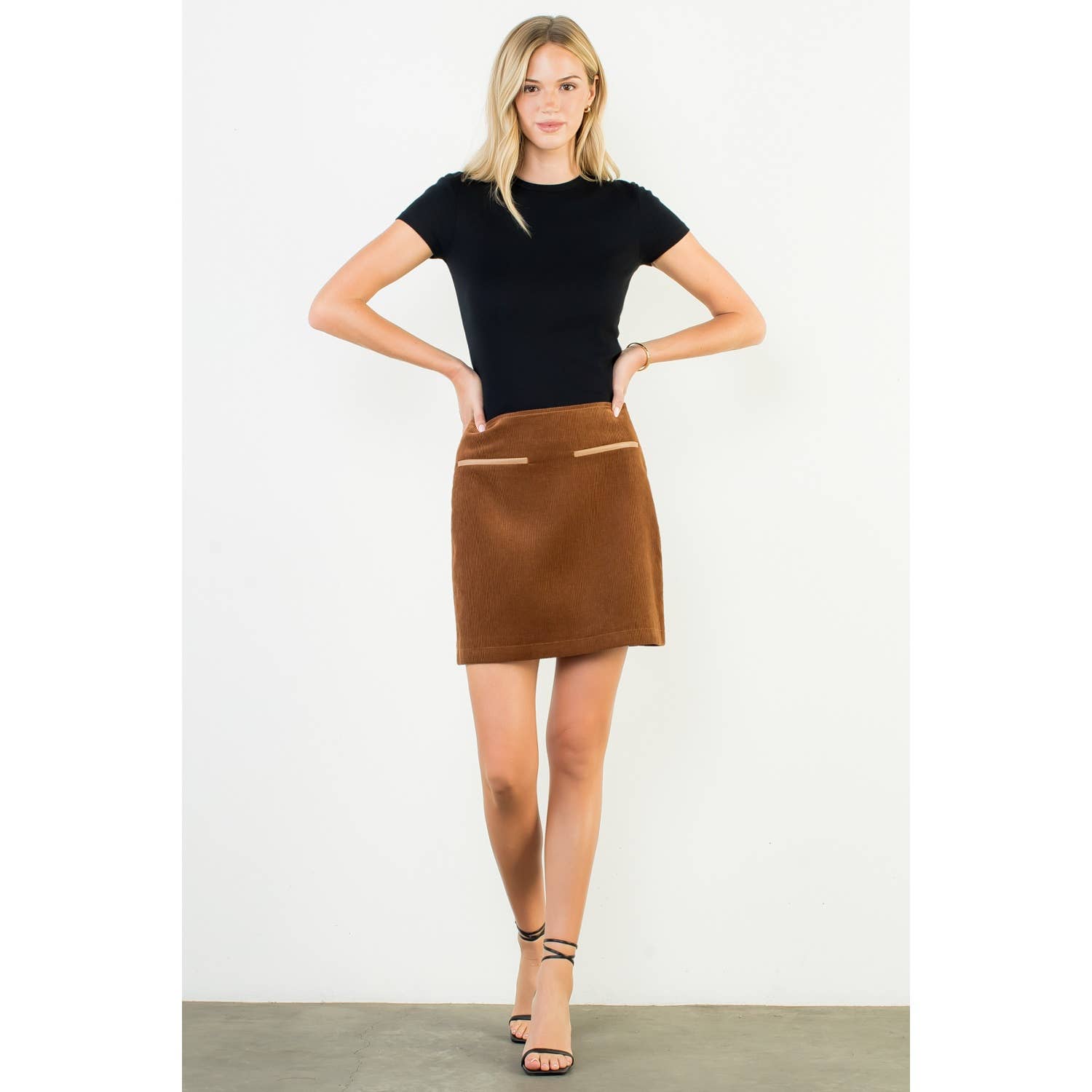 BROWN High Waist Corduroy Mini Skirt for wholesale on Faire2