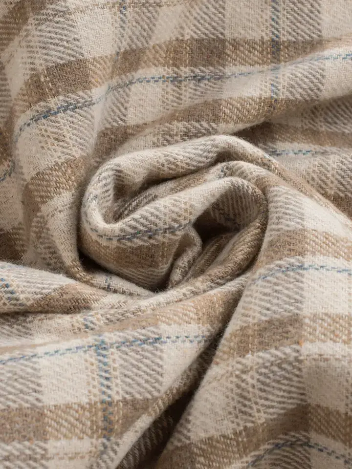 Khaki Plaid Hooded Shacket with Sherpa Lining for Fall for wholesale on Faire4