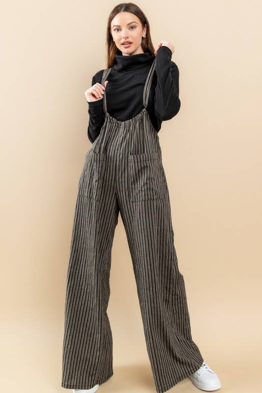 Oddi - Wholesale Jumpsuit - Women's - Wide Leg Stripe Suspender Jumpsuit0