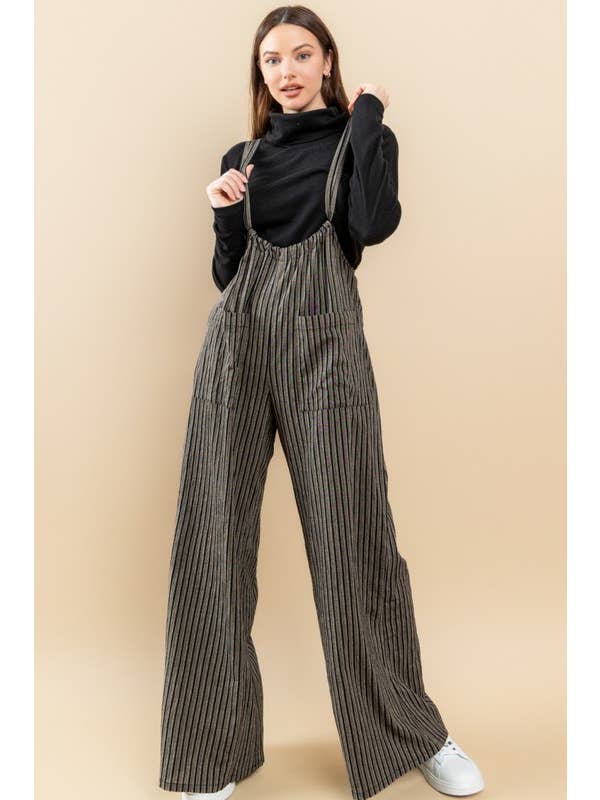 Oddi - Wholesale Jumpsuit - Women's - Wide Leg Stripe Suspender Jumpsuit
